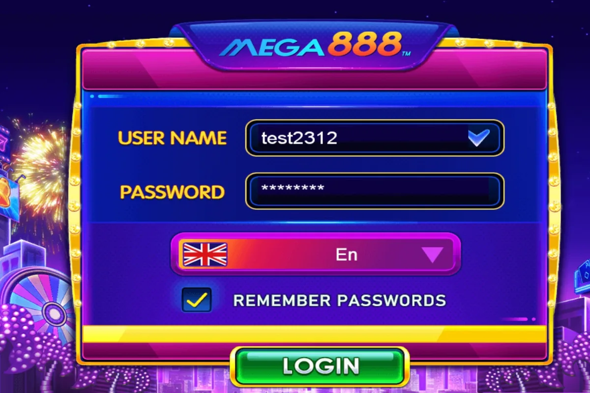 Mega APK login screen with username and password fields